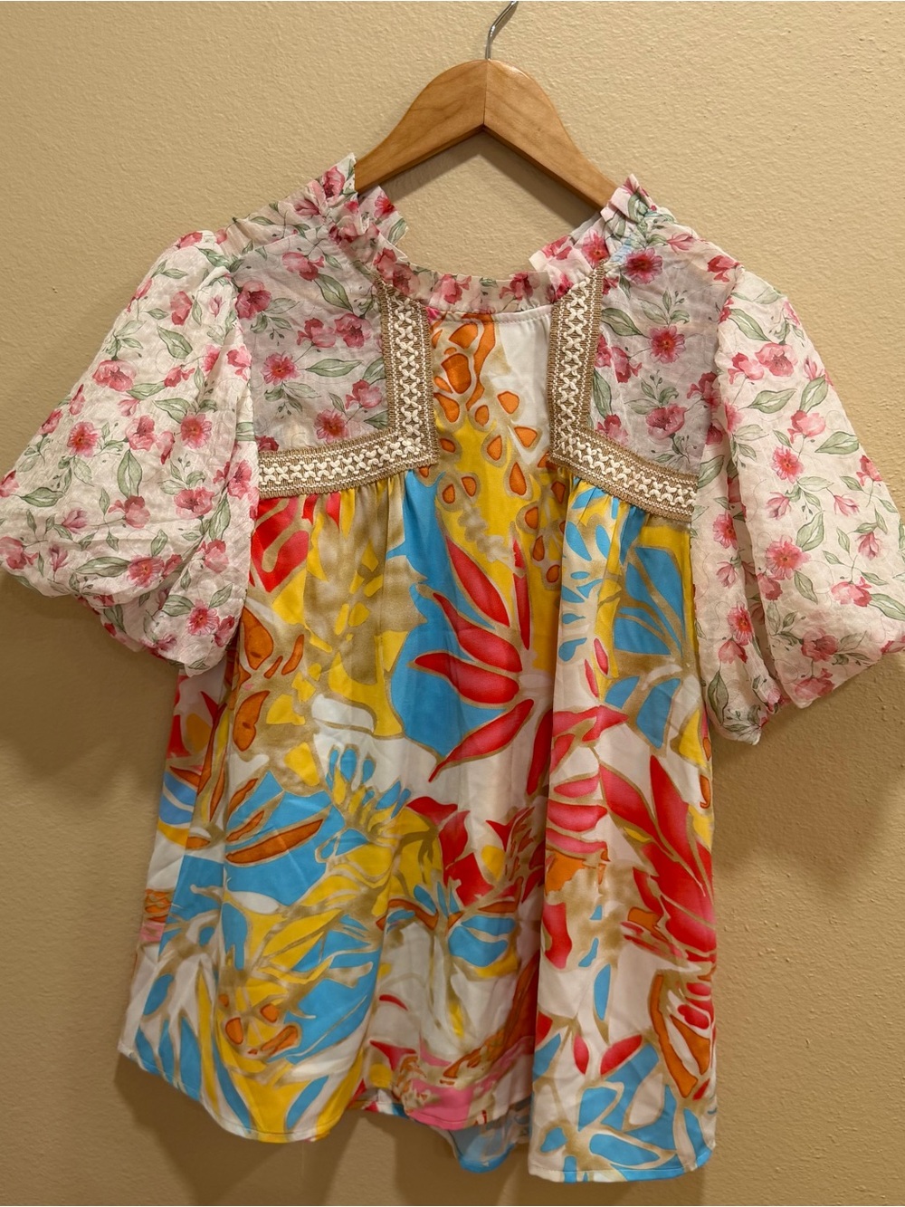 Anthropologie JODIFL Floral Patchwork Puff Sleeve Top - Multicolor Large - Picture 12 of 13